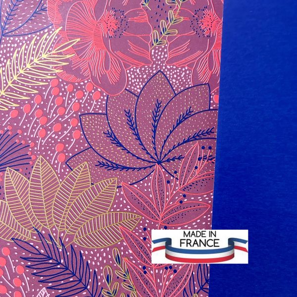 Rouleau papier cadeau reversible motifs végétaux bleu cobalt France MIF 70cm 50cm