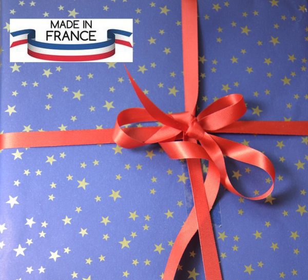 Papier Cadeau Noël Bleu Marine étoiles doré mat Kraft France MIF 70*100 50*250