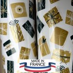 Papier cadeau 70cm x 50m paquets cadeaux noir et or sur fond blanc Fabriqué en France
