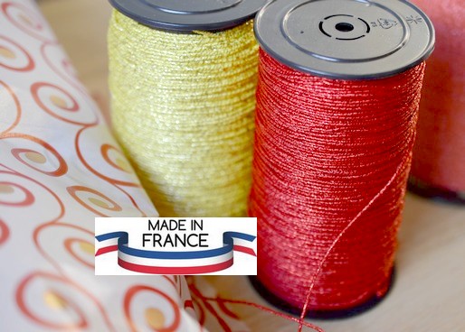 Bolduc Ruban ficelle rouge doré à paillettes 1mm 100m Fabriqué en France